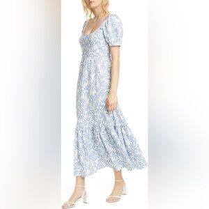 LIKE NEW Polo Ralph Lauren Kai Linen Midi Dress Blue and White Floral Size 6